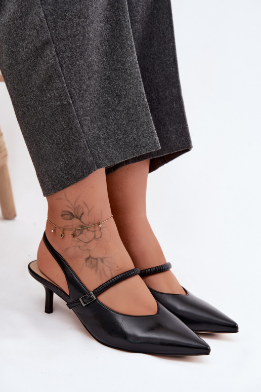 Leather Pumps Heeled Sandals With Strap D&A CR61-3046 Black