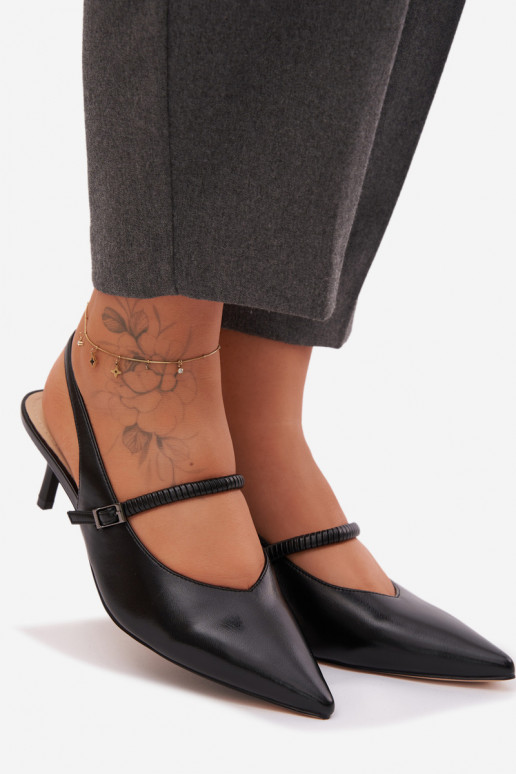 Leather Pumps Heeled Sandals With Strap D&A CR61-3046 Black