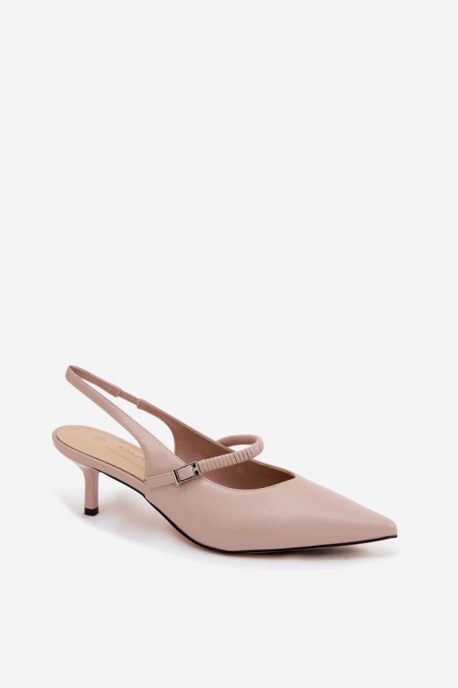 Leather Pumps Sandals With Heel And Strap D&A CR61-3046 Beige