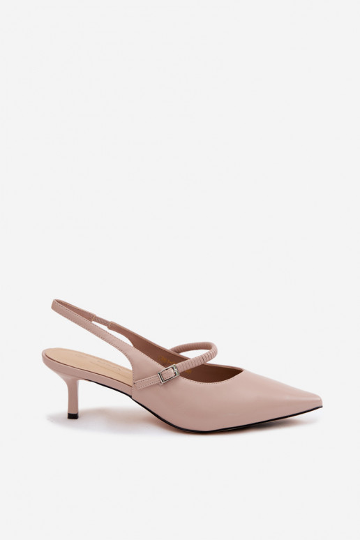 Leather Pumps Sandals With Heel And Strap D&A CR61-3046 Beige