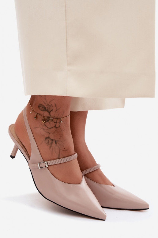 Leather Pumps Sandals With Heel And Strap D&A CR61-3046 Beige