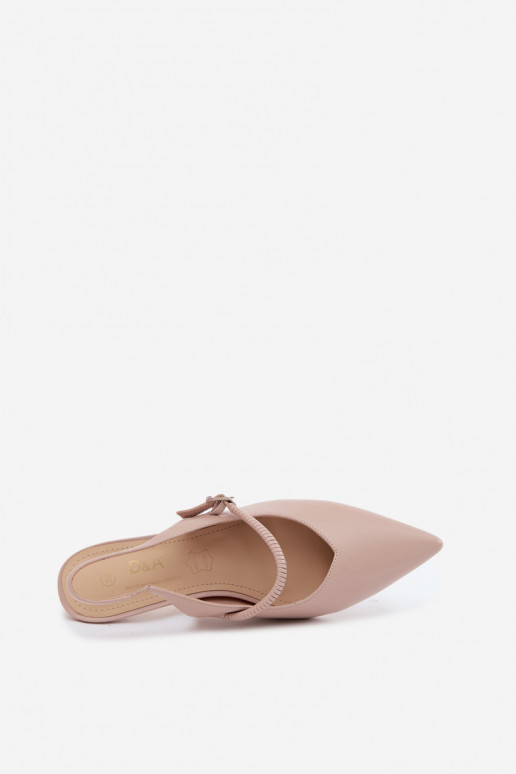 Leather Pumps Sandals With Heel And Strap D&A CR61-3046 Beige