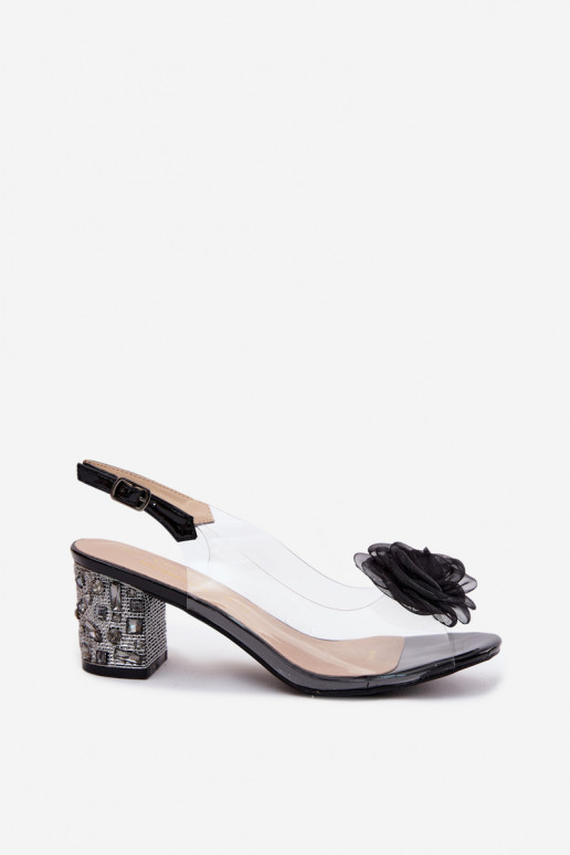 Transparent Block Heel Sandals With Crystals Mesh Rose D&A MR61-9011 Black