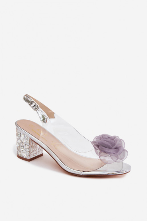 Silver transparent sandals with heels and sparkling studs D&A