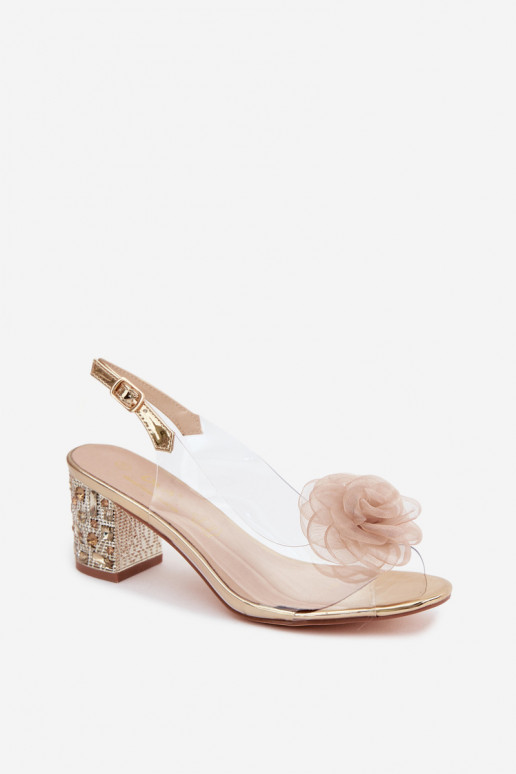 Transparent Block Heel Sandals With Crystals Mesh Rose D&A MR61-9011 Gold
