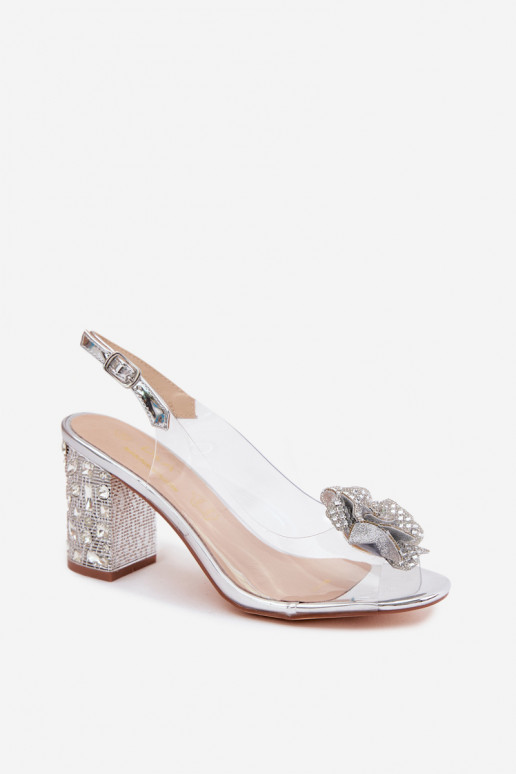 Transparent Block Heel Sandals With Crystals D&A MR61-9013 Silver