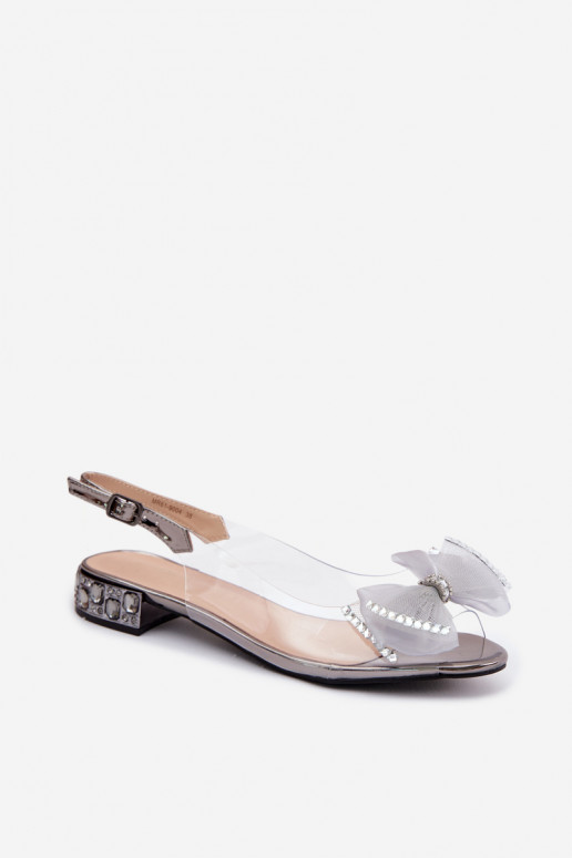 Transparent Sandals with Crystals and Mesh Bow D&A MR61-9004 Gray