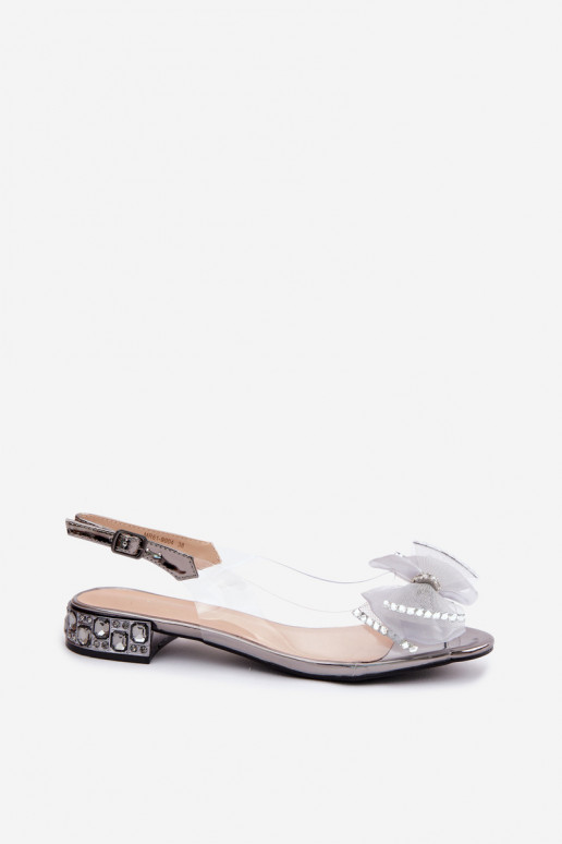 Transparent Sandals with Crystals and Mesh Bow D&A MR61-9004 Gray