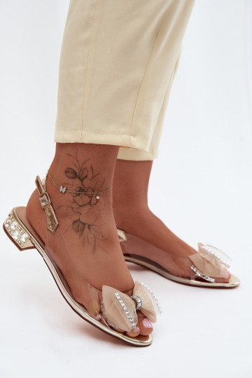Transparent sandals with sparkling gems and mesh bow D&A MR61-9004 gold