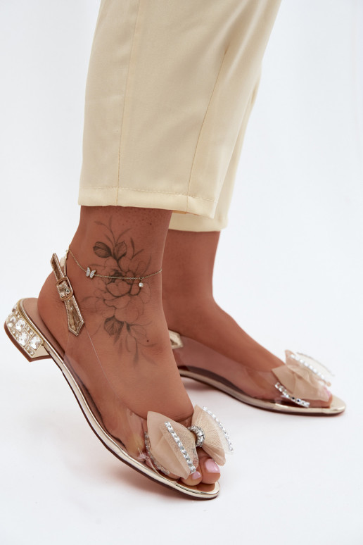 Transparent sandals with sparkling gems and mesh bow D&A MR61-9004 gold