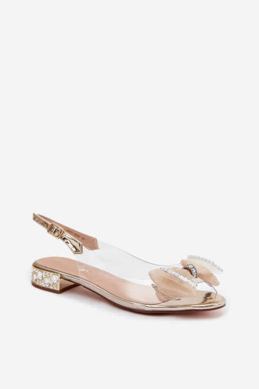 Transparent Sandals with Crystals and Mesh Bow D&A MR61-9004 Gold