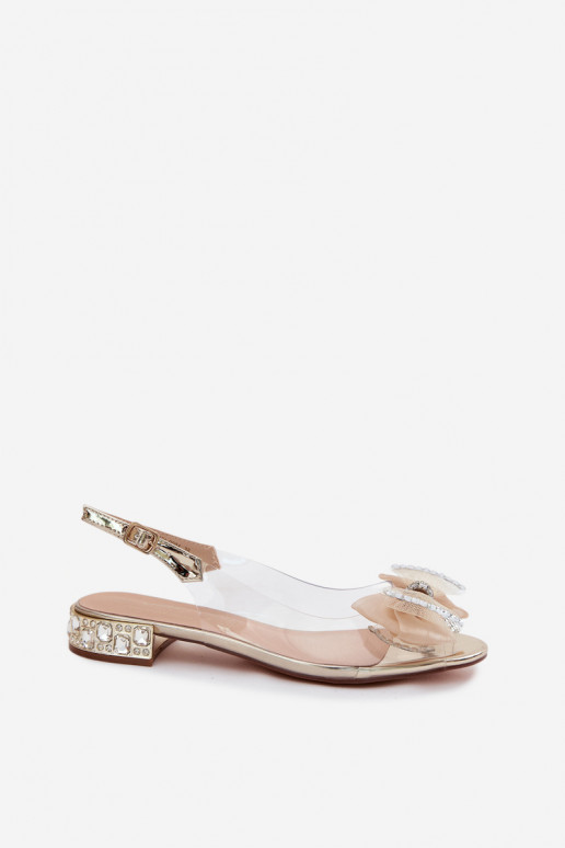 Transparent Sandals with Crystals and Mesh Bow D&A MR61-9004 Gold