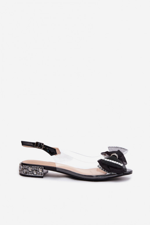 Transparent Sandals with Crystals and Mesh Bow D&A MR61-9004 Black