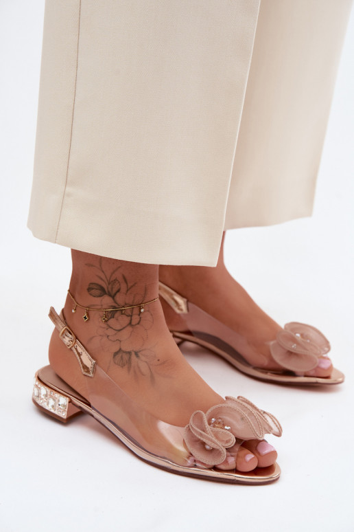 Women's transparent sandals with sparkling gems D&A MR61-9002 rose gold