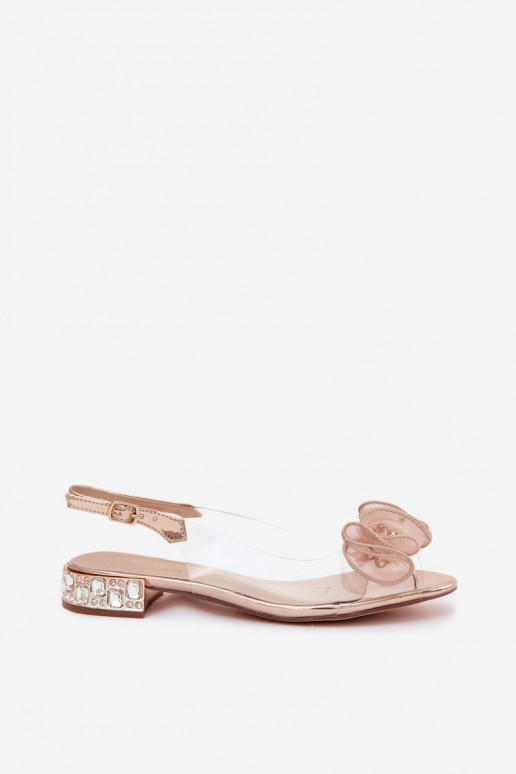 Women's transparent sandals with sparkling gems D&A MR61-9002 rose gold