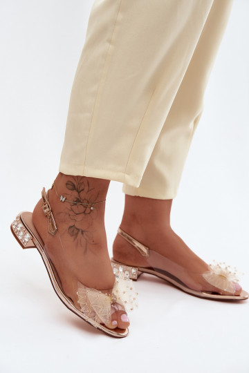 Women's transparent sandals with bows D&A MR61-9001 rose gold