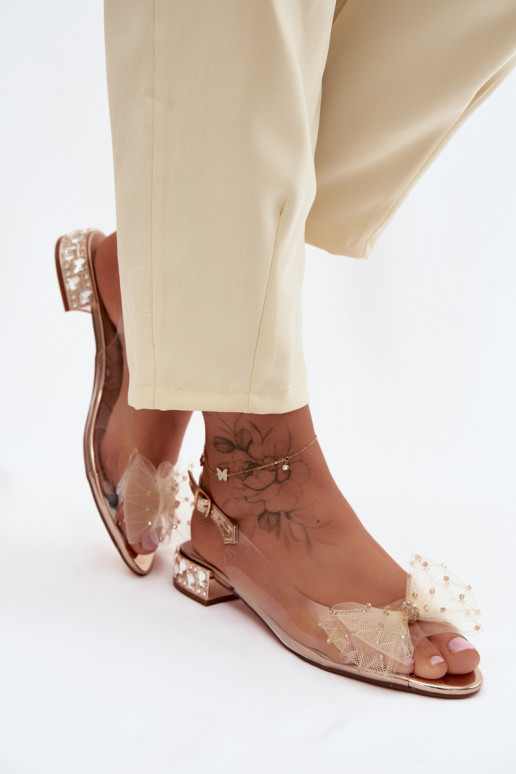 Women's Transparent Sandals With Bow D&A MR61-9001 Pink Gold