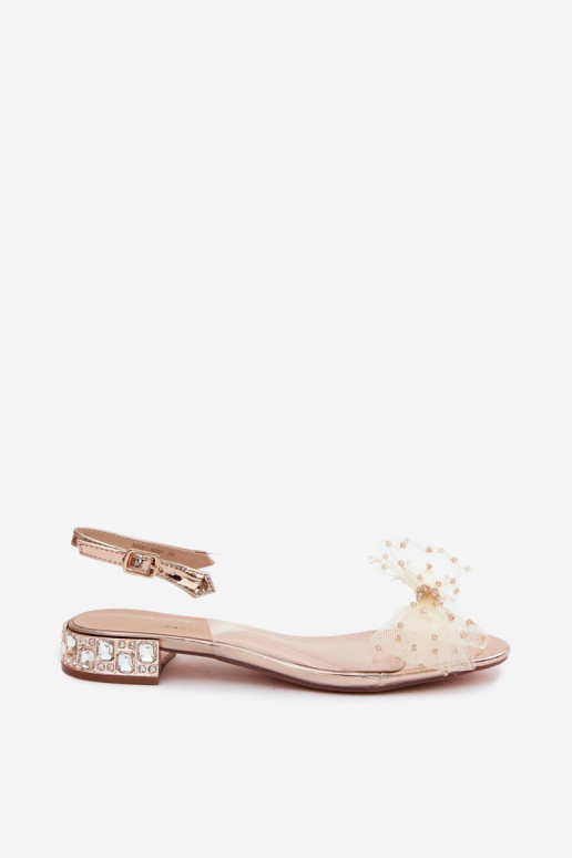 Women's transparent sandals with bows D&A MR61-9001 rose gold