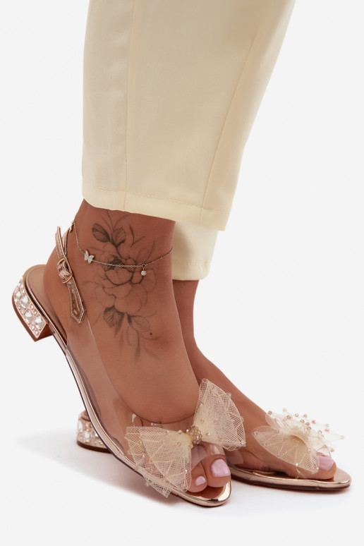 Women's transparent sandals with bows D&A MR61-9001 rose gold