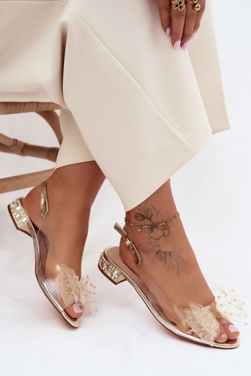 Women's Transparent Sandals With Bow D&A MR61-9001 Gold