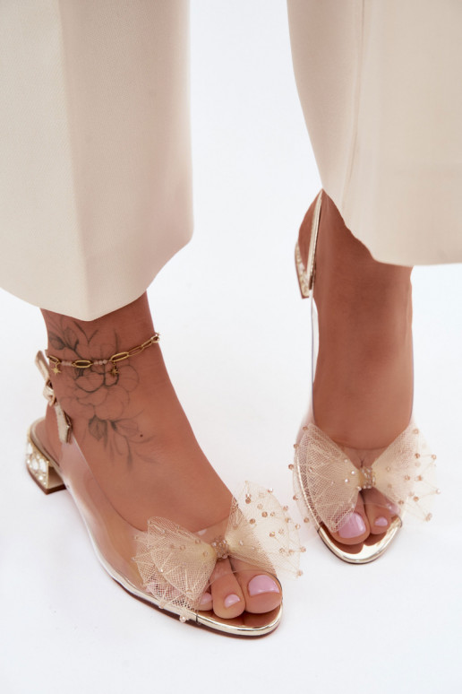 Women's transparent sandals with bows D&A MR61-9001 gold