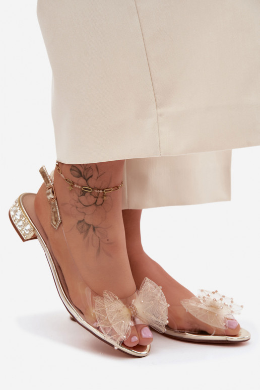 Women's transparent sandals with bows D&A MR61-9001 gold