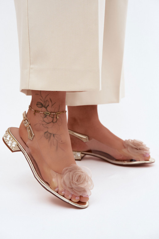 Women's Transparent Sandals With Rose D&A MR61-9003 Gold