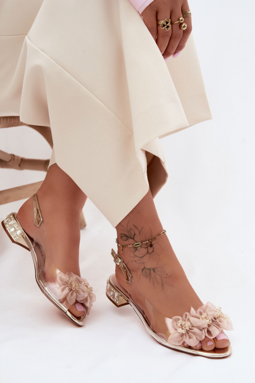 Transparentne SandaływithKryształkami I Siateczkowymi Kwiatami D&A MR61-9006 Złote