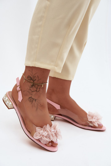Transparent Sandals With Crystals And Mesh Flowers D&A MR61-9006 Pink