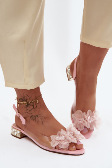 Transparent Sandals With Crystals And Mesh Flowers D&A MR61-9006 Pink 2