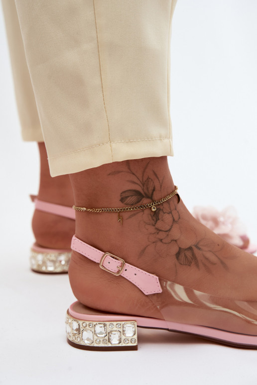 Transparent sandals with sparkling gems and mesh floral motifs D&A MR61-9006 pink