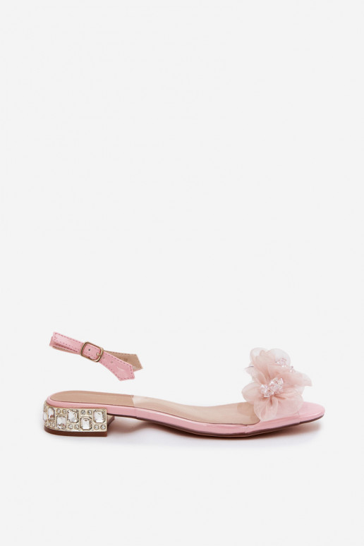 Transparent sandals with sparkling gems and mesh floral motifs D&A MR61-9006 pink