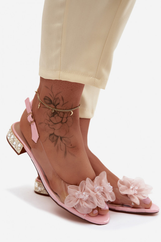 Transparent Sandals With Crystals And Mesh Flowers D&A MR61-9006 Pink