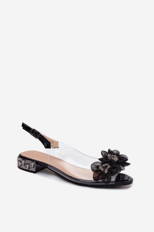 Transparent Sandals With Crystals and Mesh Flowers D&A MR61-9006 Black