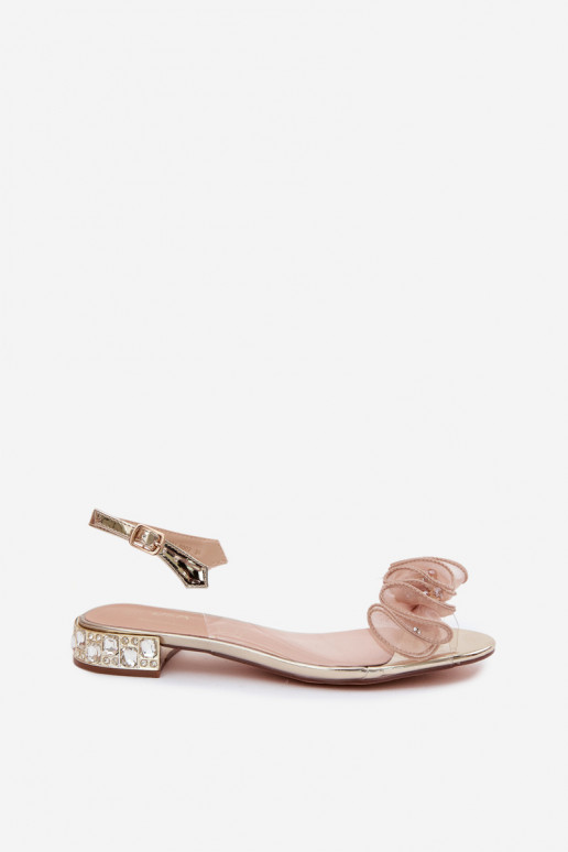 Women's Transparent Sandals with Crystals Gold D&A MR61-9002