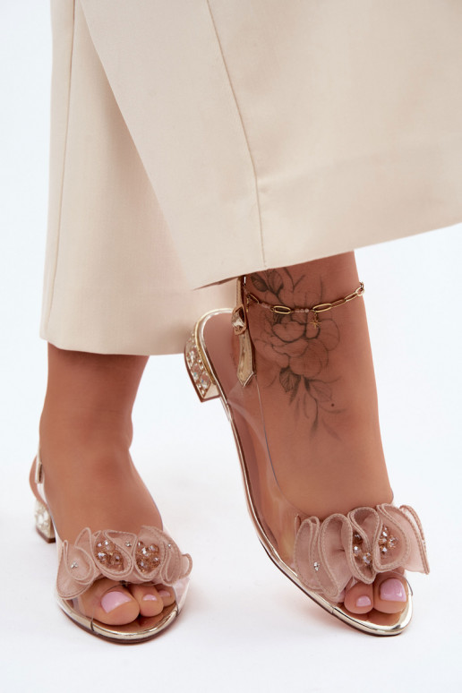 Women's Transparent Sandals with Crystals Gold D&A MR61-9002