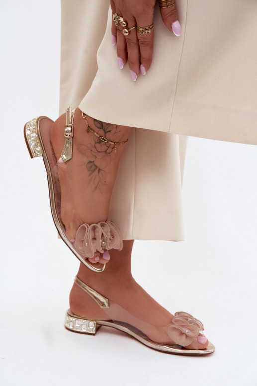 Women's Transparent Sandals with Crystals Gold D&A MR61-9002