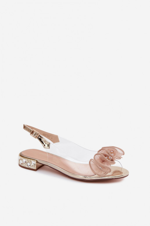 Women's Transparent Sandals with Crystals Gold D&A MR61-9002