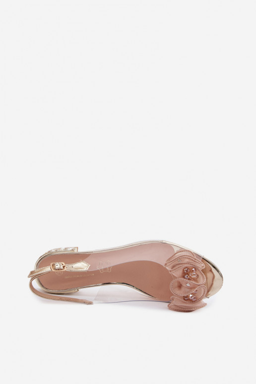 Women's transparent sandals with sparkling gems D&A MR61-9002 gold