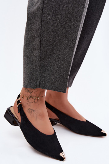 Leather Suede Women's Low Heel Sandals D&A CR61-3050 Black