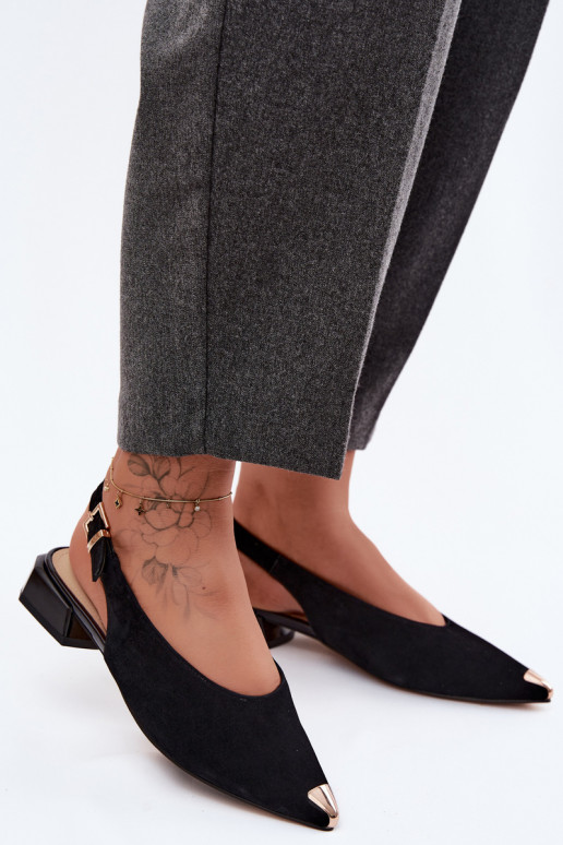 Leather Suede Women's Low Heel Sandals D&A CR61-3050 Black