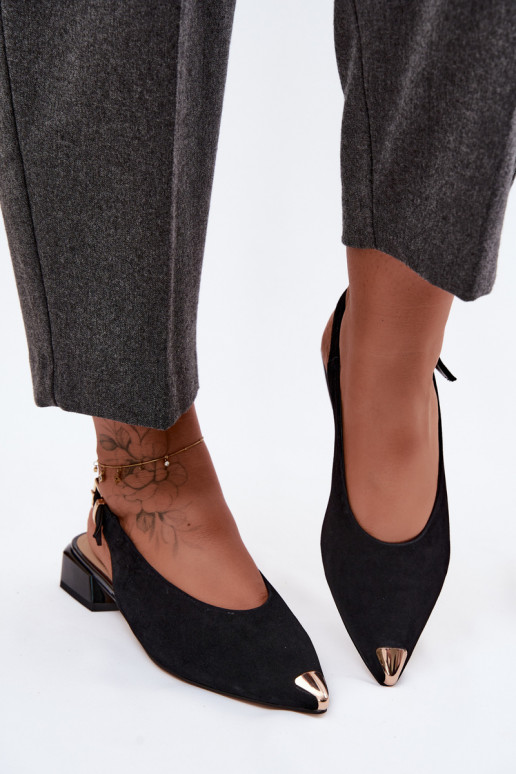 Leather Suede Women's Low Heel Sandals D&A CR61-3050 Black