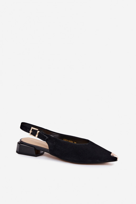 Leather Suede Women's Low Heel Sandals D&A CR61-3050 Black