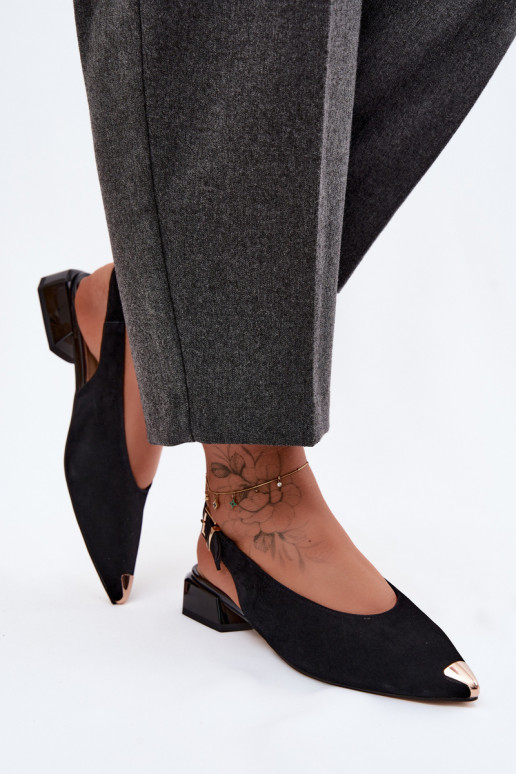 Leather Suede Women's Low Heel Sandals D&A CR61-3050 Black