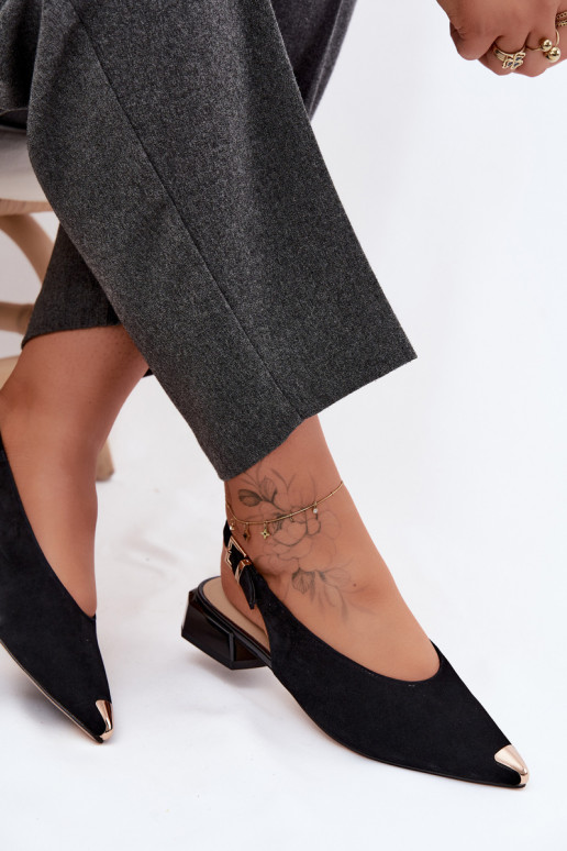 Leather Suede Women's Low Heel Sandals D&A CR61-3050 Black