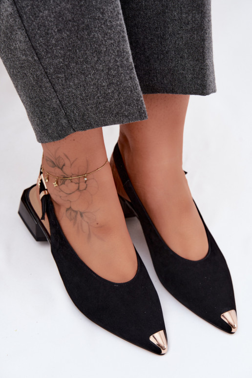 Leather Suede Women's Low Heel Sandals D&A CR61-3050 Black