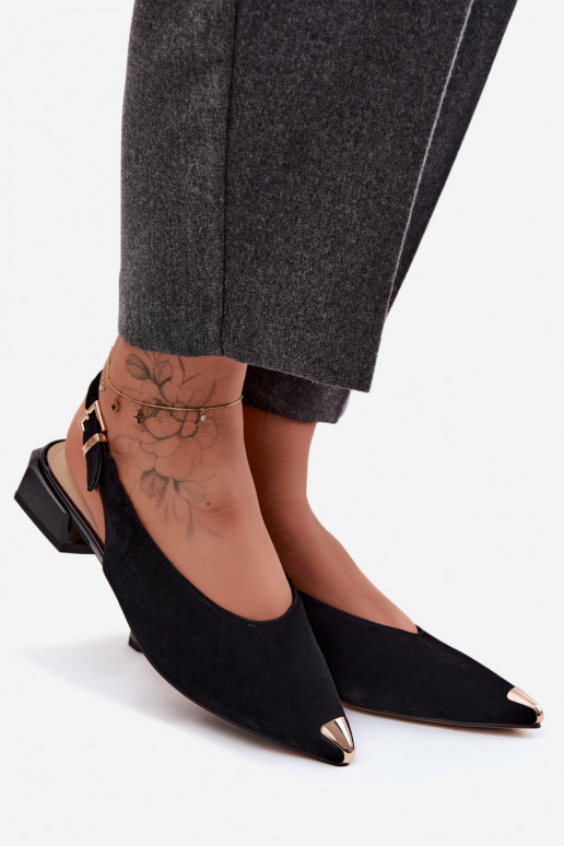 Leather Suede Women's Low Heel Sandals D&A CR61-3050 Black