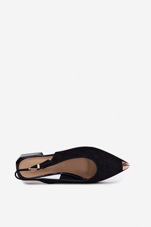 Leather Suede Women's Low Heel Sandals D&A CR61-3050 Black