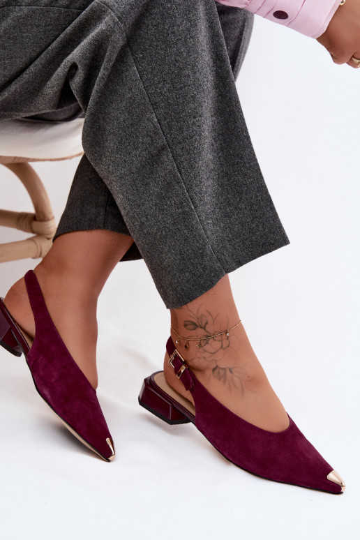 Leather Suede Women's Low Heel Sandals D&A CR61-3050 Burgundy