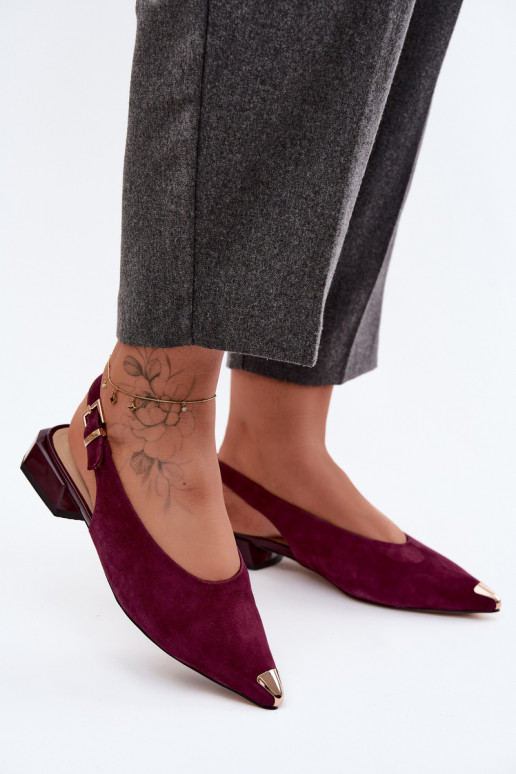 Leather Suede Women's Low Heel Sandals D&A CR61-3050 Burgundy